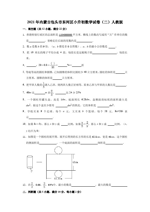 内蒙古包头市东河区2021年小升初数学试卷(二)人教版(解析版)