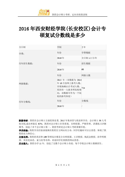 2016年西安财经学院(长安校区)会计专硕复试分数线是多少