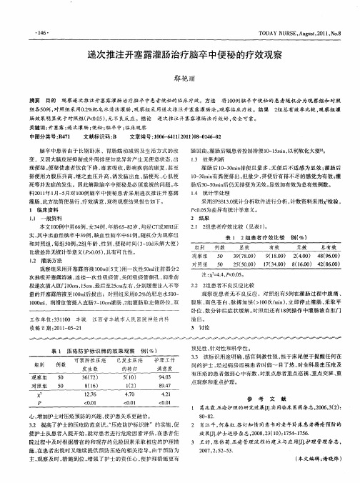 递次推注开塞露灌肠治疗脑卒中便秘的疗效观察
