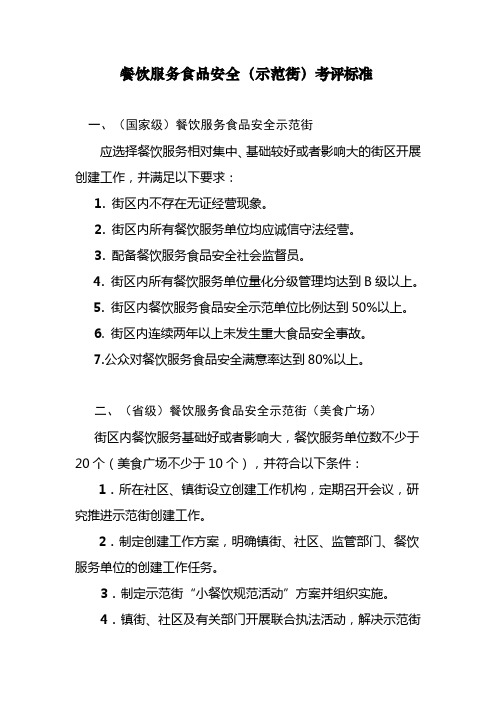 餐饮服务食品安全示范街考评标准
