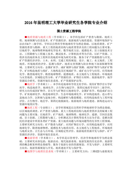 2016年昆明理工大学毕业研究生各学院专业介绍