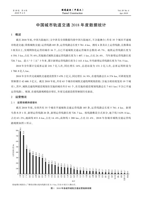 中国城市轨道交通2018年度数据统计