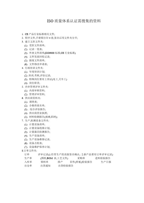 ISO质量体系认证需搜集的资料