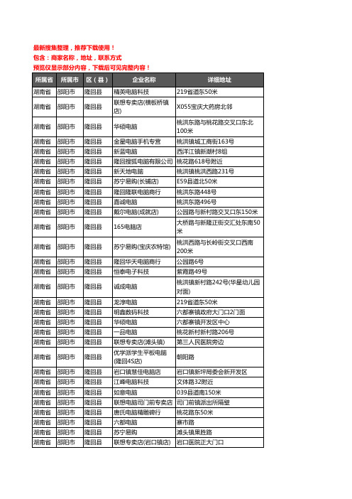 新版湖南省邵阳市隆回县电脑企业公司商家户名录单联系方式地址大全65家