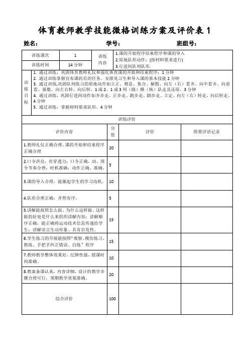 体育教师教学技能微格训练方案1