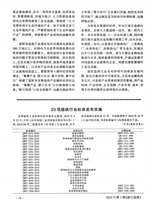 23项造纸行业标准发布实施