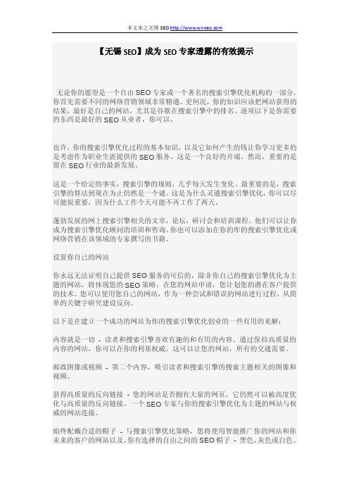 【无锡SEO】成为SEO专家透露的有效提示