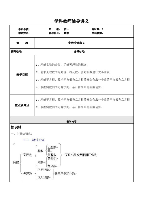 上海七年级数学上册复习寒假班讲义数学5-实数单元复习
