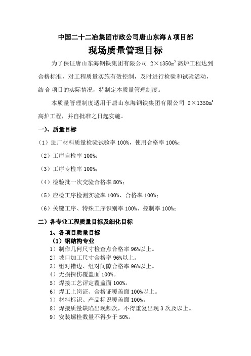 现场质量管理目标