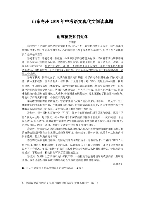 山东枣庄2019年中考语文现代文阅读真题