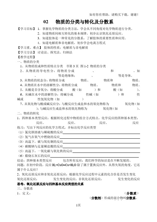 物质的分类与转化及分散系