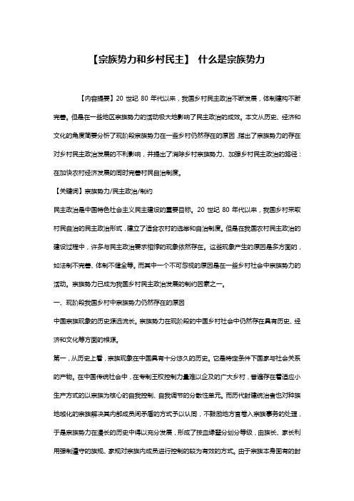 【宗族势力和乡村民主】 什么是宗族势力