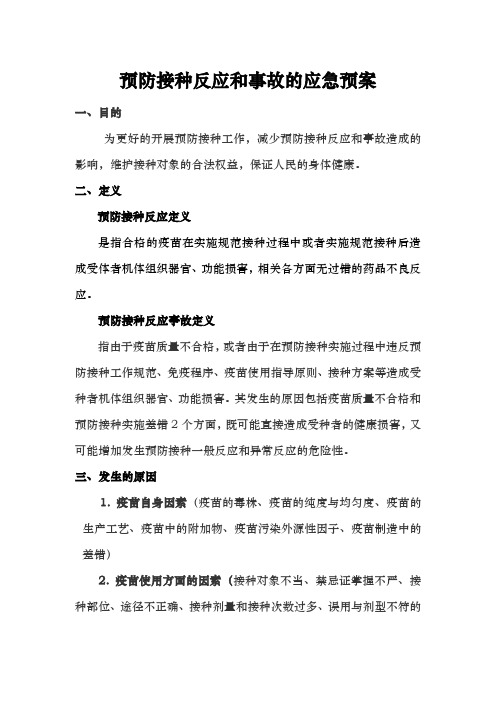 预防接种反应和事故的应急处理预案
