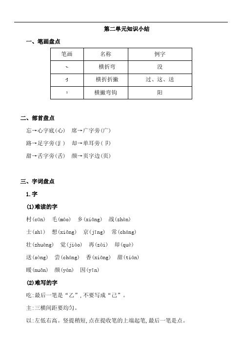 部编版一年级(下)语文第二单元知识点总结