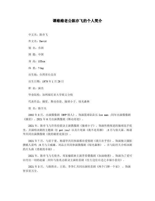 谭维维老公陈亦飞的个人简介