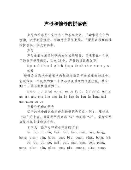 声母和韵母的拼读表