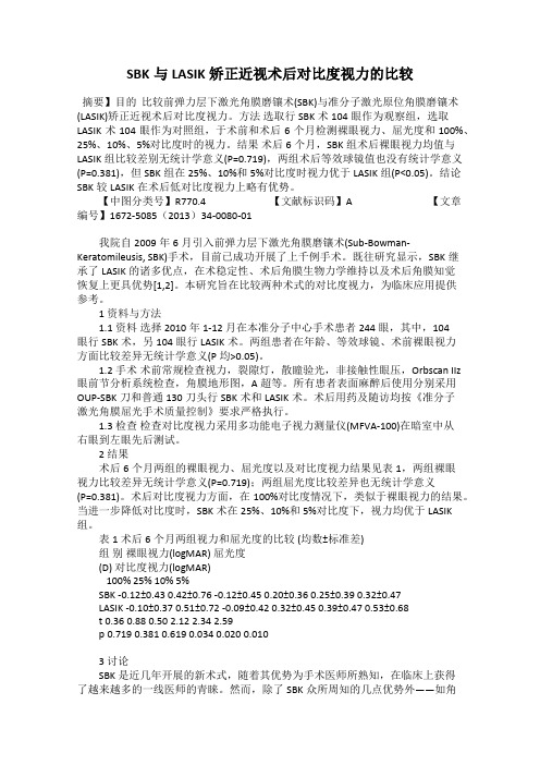 SBK与LASIK矫正近视术后对比度视力的比较