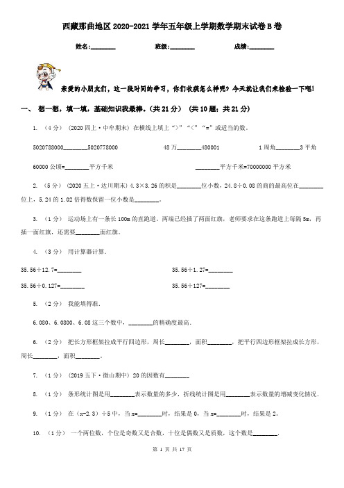 西藏那曲地区2020-2021学年五年级上学期数学期末试卷B卷