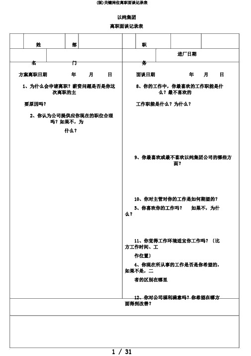(版)关键岗位离职面谈记录表