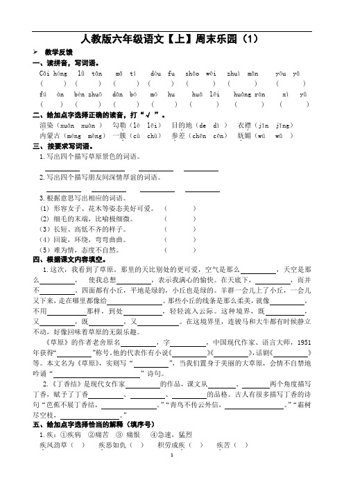 人教版六年级语文【上】周末乐园(1)