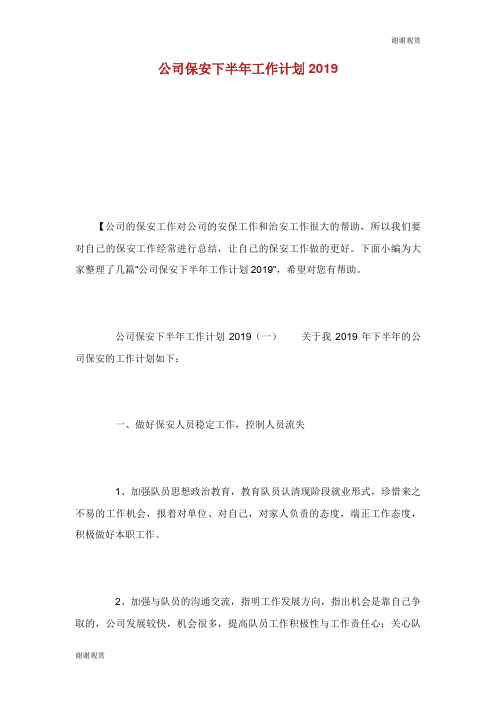 公司保安下半年工作计划2019.doc