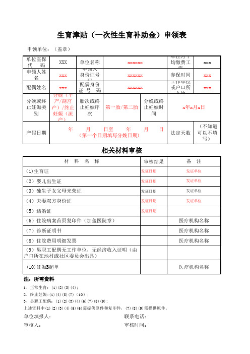 长沙县生育津贴申请表