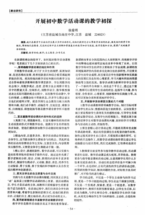 开展初中数学活动课的教学初探