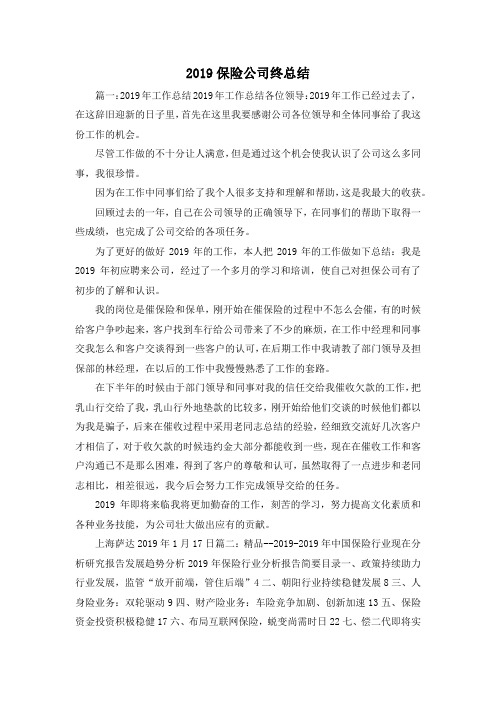 工作总结-2019保险公司终总结 精品