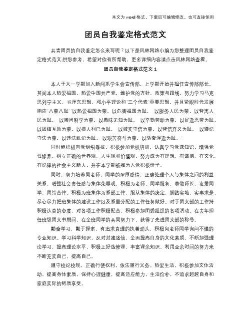 2018年团员自我鉴定范文模板格式范文