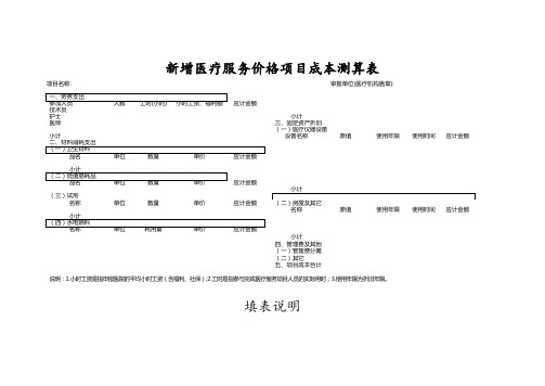 新增医疗服务价格项目成本测算表