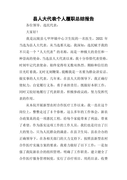 县人大代表个人履职总结报告