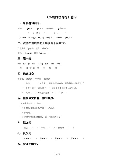 二年级下册语文同步练习4.小鹿的玫瑰花∣人教新课标