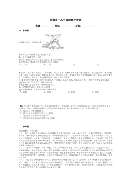 湖南高一高中政治期中考试带答案解析
