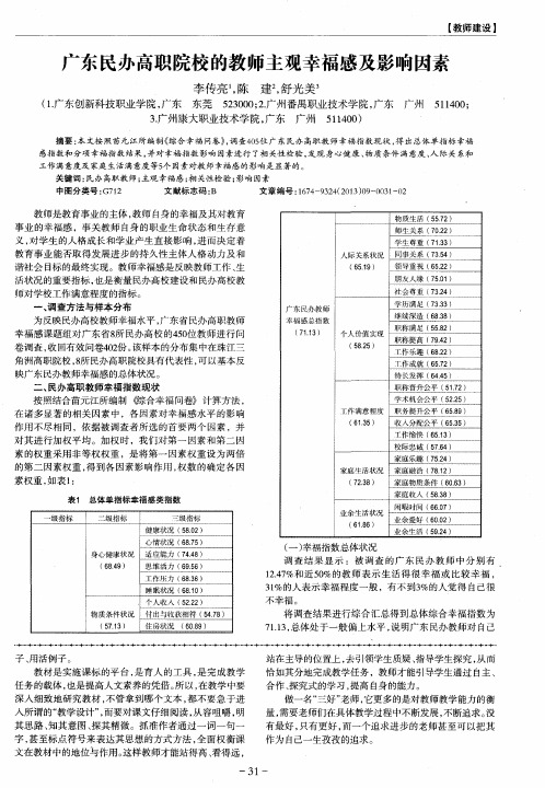 广东民办高职院校的教师主观幸福感及影响因素