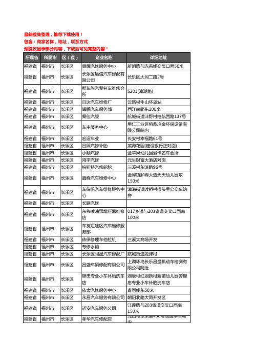新版福建省福州市长乐区汽车维修企业公司商家户名录单联系方式地址大全120家