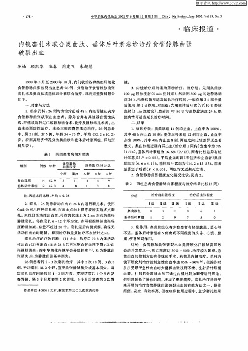 内镜套扎术联合奥曲肽、垂体后叶素急诊治疗食管静脉曲张破裂出血