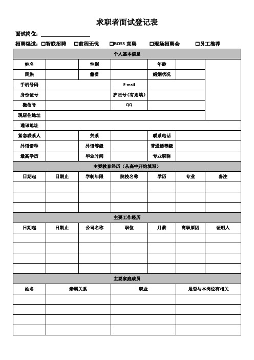 求职者面试登记表(详细版)