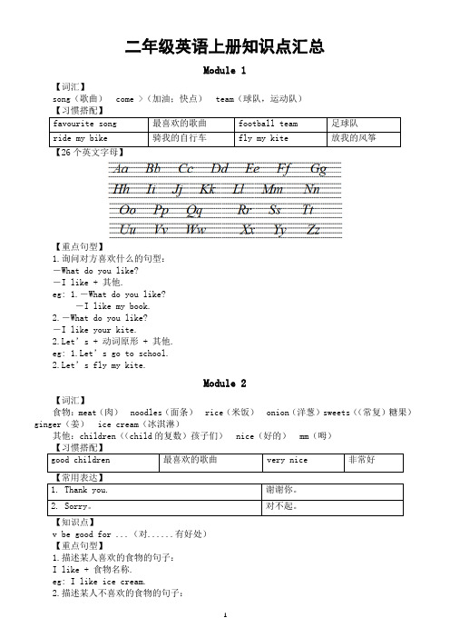小学英语外研版(一起)二年级上册全册知识点汇总(分单元编排)