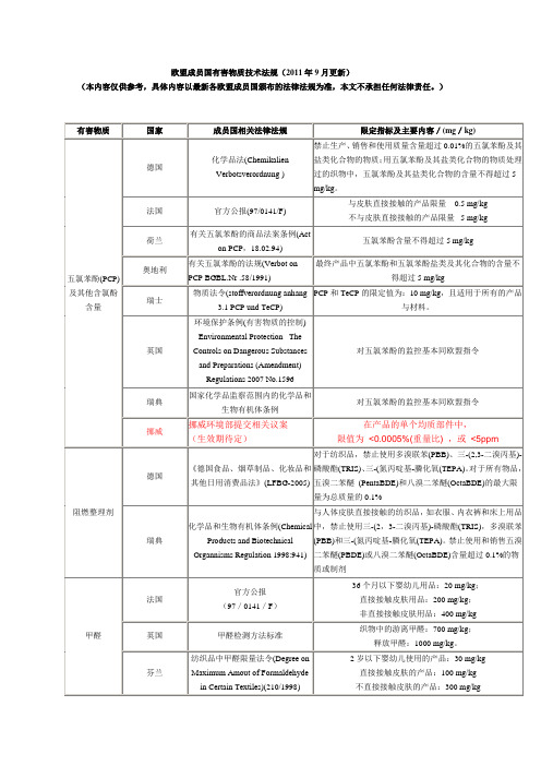 欧盟成员国有害物质技术法规