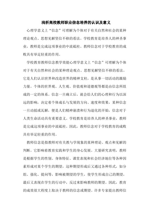 高校教师职业信念培养认识及意义[论文]