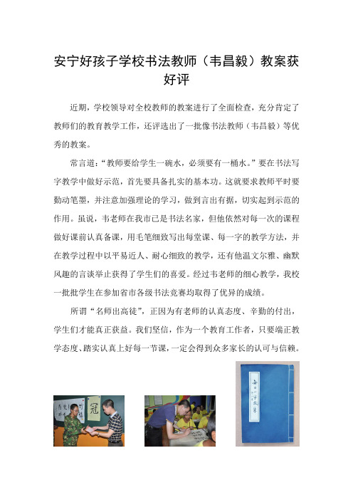 安宁好孩子学校书法教师(韦昌毅)教案获好评