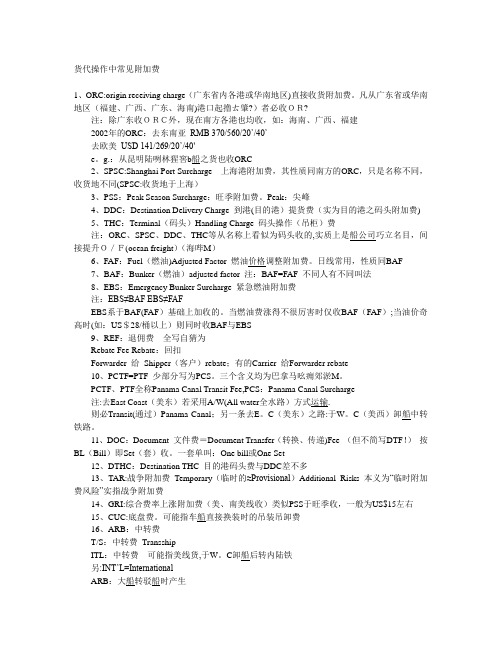 货代操作中常见附加费