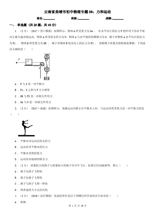 云南省曲靖市初中物理专题09：力和运动