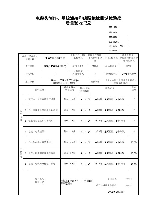 电缆头制作、导线连接和线路绝缘测试检验批