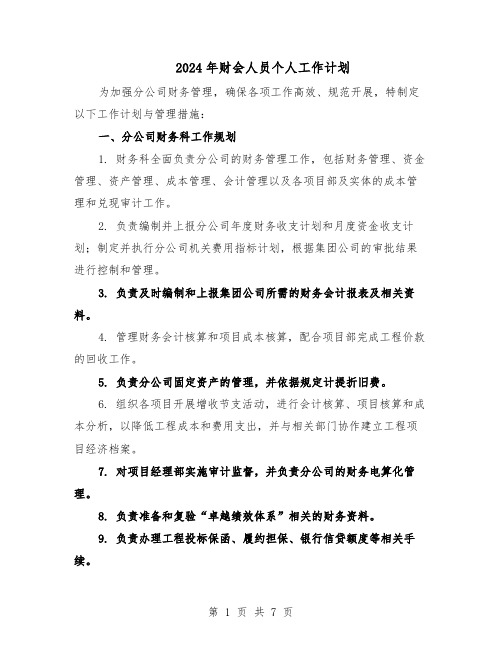 2024年财会人员个人工作计划（三篇）