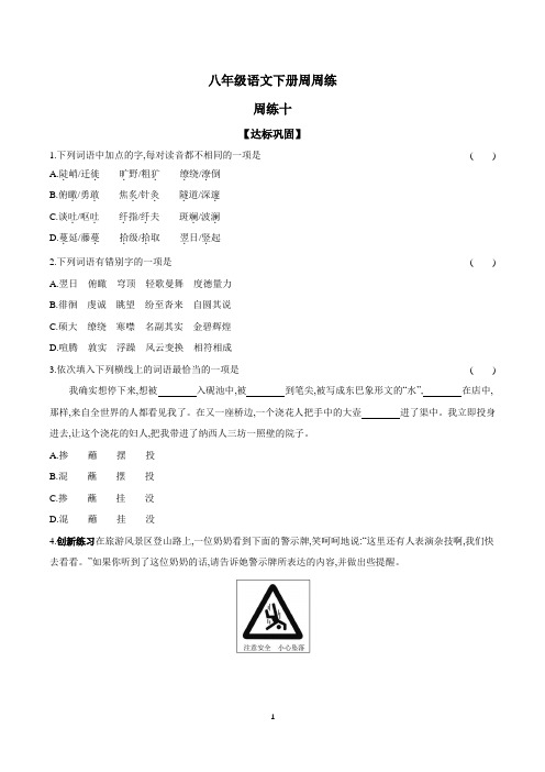 统编版2023-2024学年八年级语文下册周周练 周练十(后附参考答案)