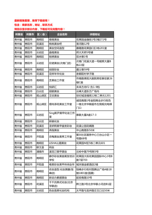 新版贵州省贵阳市彩妆企业公司商家户名录单联系方式地址大全213家