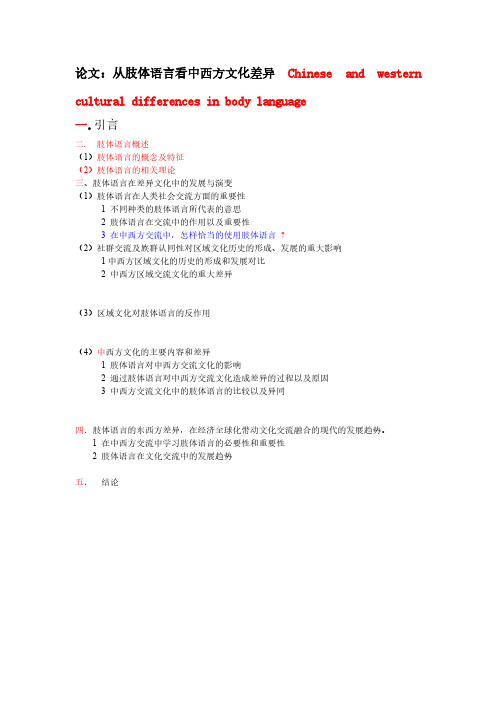 【免费下载】从肢体语言看中西方文化差异论文提纲