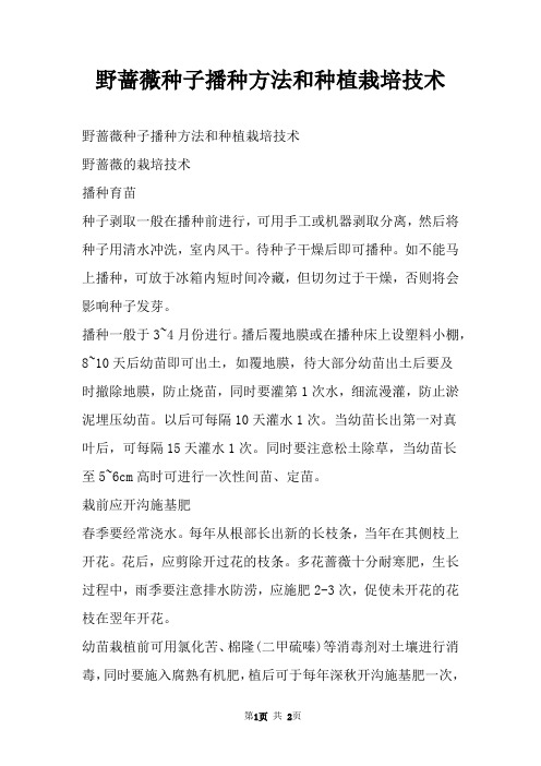 野蔷薇种子播种方法和种植栽培技术