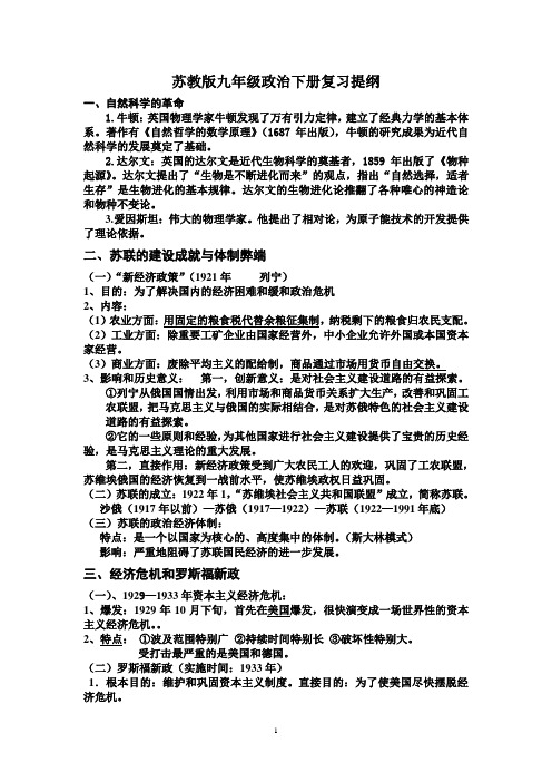 苏教版九年级政治下册复习提纲